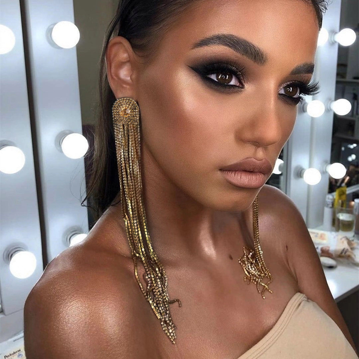 earrings inlaid with diamonds and rhinestones long tassel earrings trendy women's earrings - SHINNE