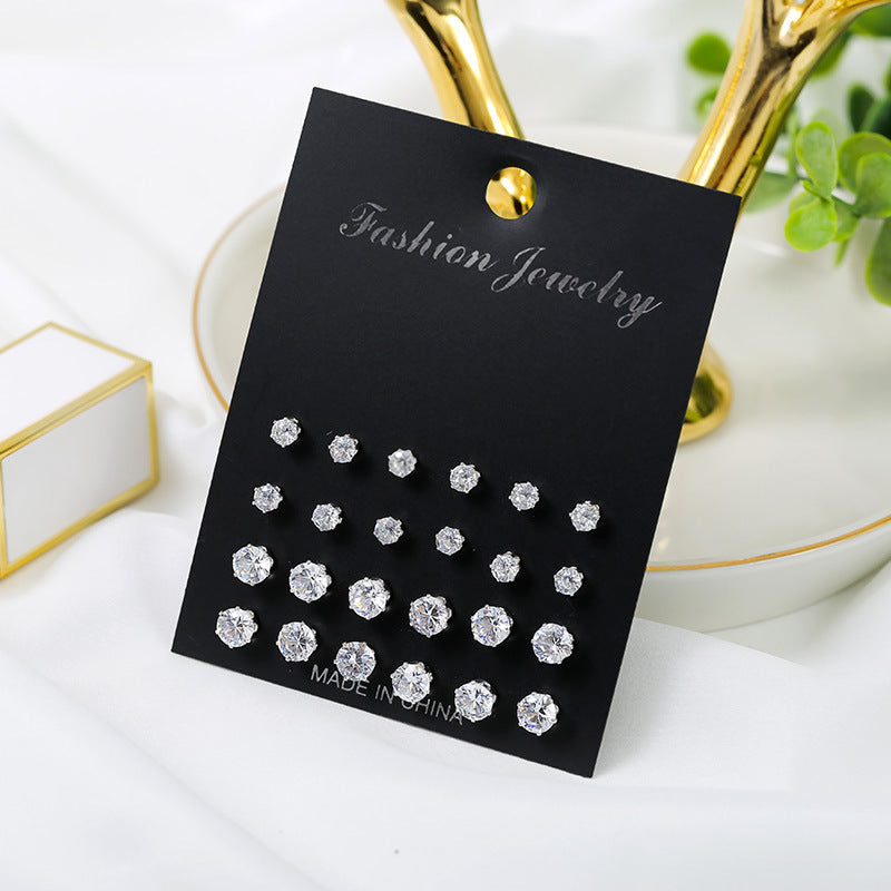 fashionable and simple 12 pairs of zircon earrings - SHINNE