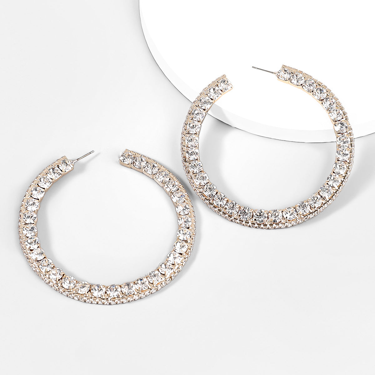 diamond-set rhinestone round earrings women's fashion earrings party - SHINNE