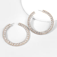 diamond-set rhinestone round earrings women's fashion earrings party - SHINNE