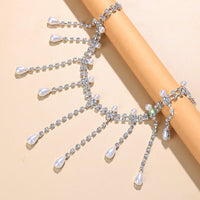 Exaggerated multi-layered tassel necklace, luxury cold style diamond-filled pearl clavicle chain - SHINNE