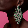 Hot selling rhinestone fashion luxury leaf emerald exaggerated earrings - SHINNE