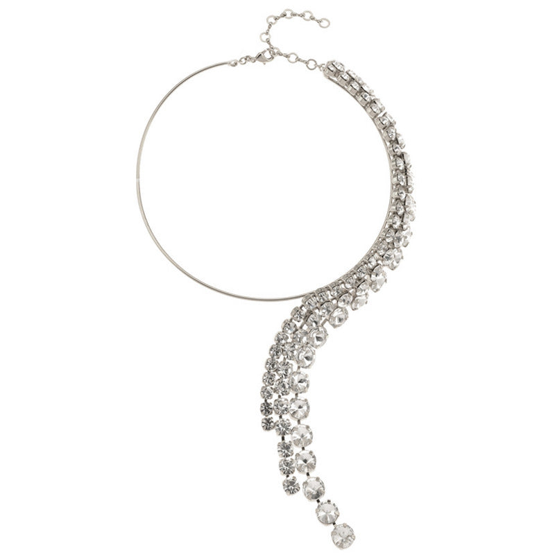 Popular long tassel rhinestone collar fashion multi-layer exaggerated necklace accessories women's necklace - SHINNE