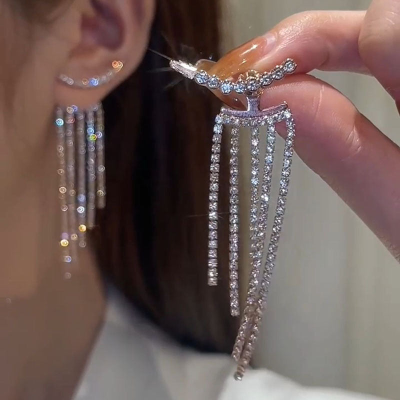 Long earrings for women with tassels and rhinestones, high-end 925 silver needle earrings - SHINNE