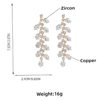 Copper inlaid zircon earrings long floral earrings exaggerated claw chain bridal earrings - SHINNE