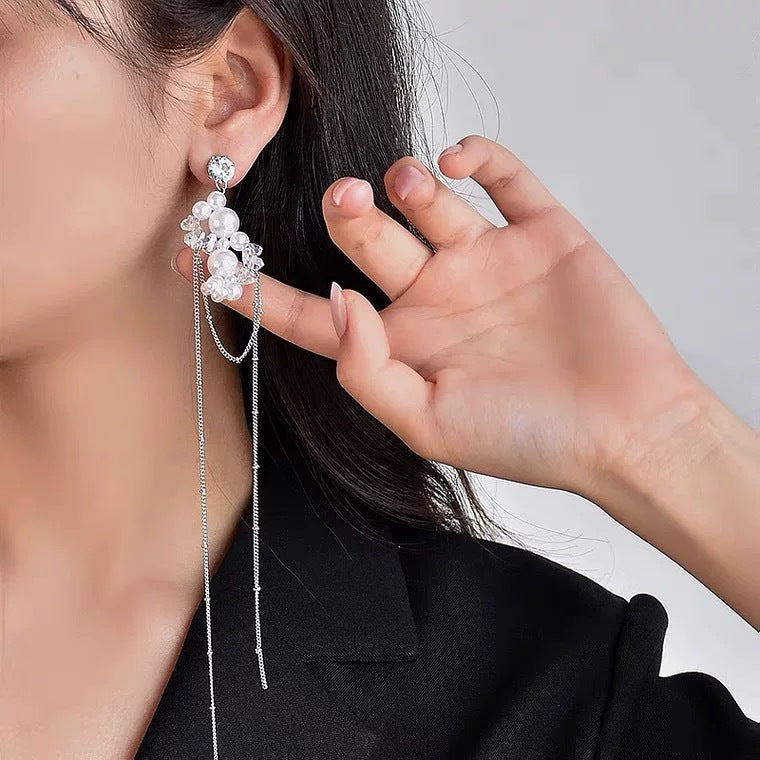 Light luxury, high-end, super long pearl tassel earrings - SHINNE