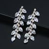 Copper inlaid zircon earrings long floral earrings exaggerated claw chain bridal earrings - SHINNE