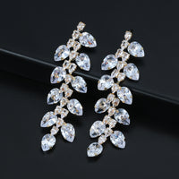 Copper inlaid zircon earrings long floral earrings exaggerated claw chain bridal earrings - SHINNE