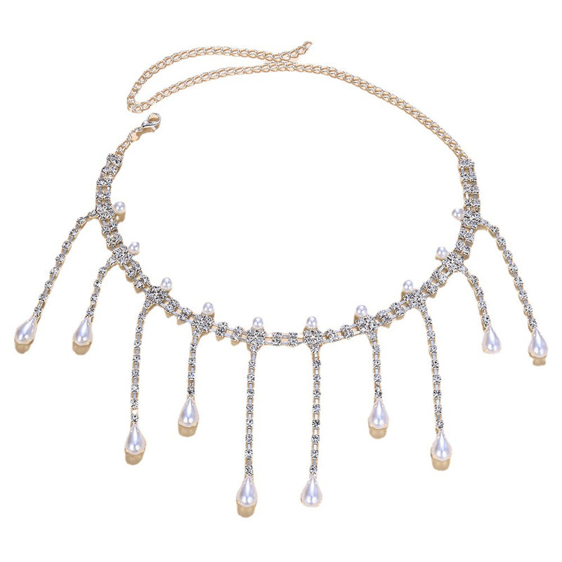 Exaggerated multi-layered tassel necklace, luxury cold style diamond-filled pearl clavicle chain - SHINNE