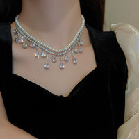 Baroque pearl inlaid diamond drop-shaped pendant necklace - SHINNE