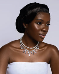 Baroque pearl inlaid diamond drop - shaped pendant necklace - SHINNE