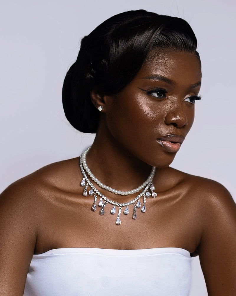 Baroque pearl inlaid diamond drop - shaped pendant necklace - SHINNE