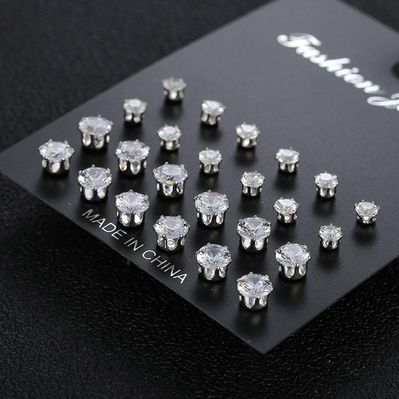 fashionable and simple 12 pairs of zircon earrings - SHINNE
