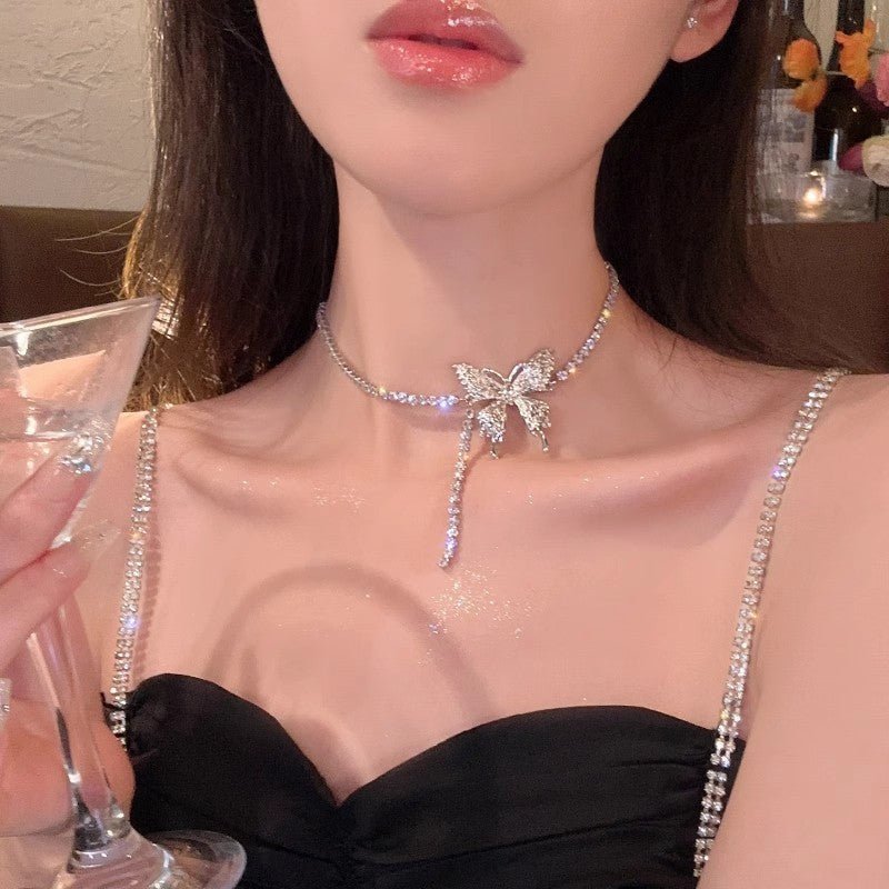 Flash Diamond Butterfly Necklace Women's Light Luxury Niche Design New Hot Style Trendy High - end Clavicle Chain Necklace - SHINNE