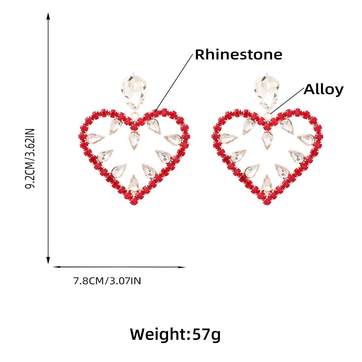 full - diamond love - shaped earrings for women, exaggerated earrings super claw chain dinner earrings - SHINNE