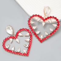 full - diamond love - shaped earrings for women, exaggerated earrings super claw chain dinner earrings - SHINNE