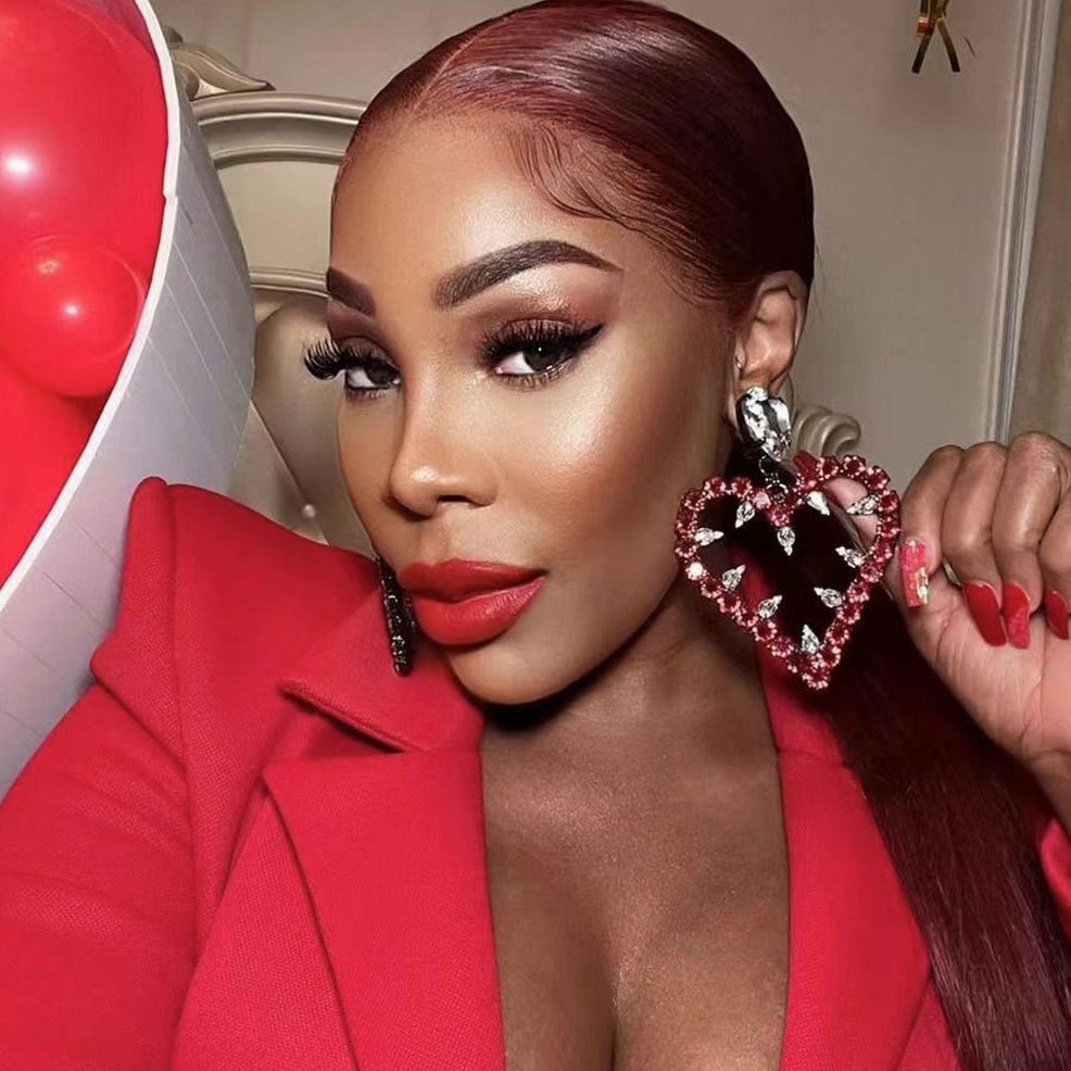 full - diamond love - shaped earrings for women, exaggerated earrings super claw chain dinner earrings - SHINNE