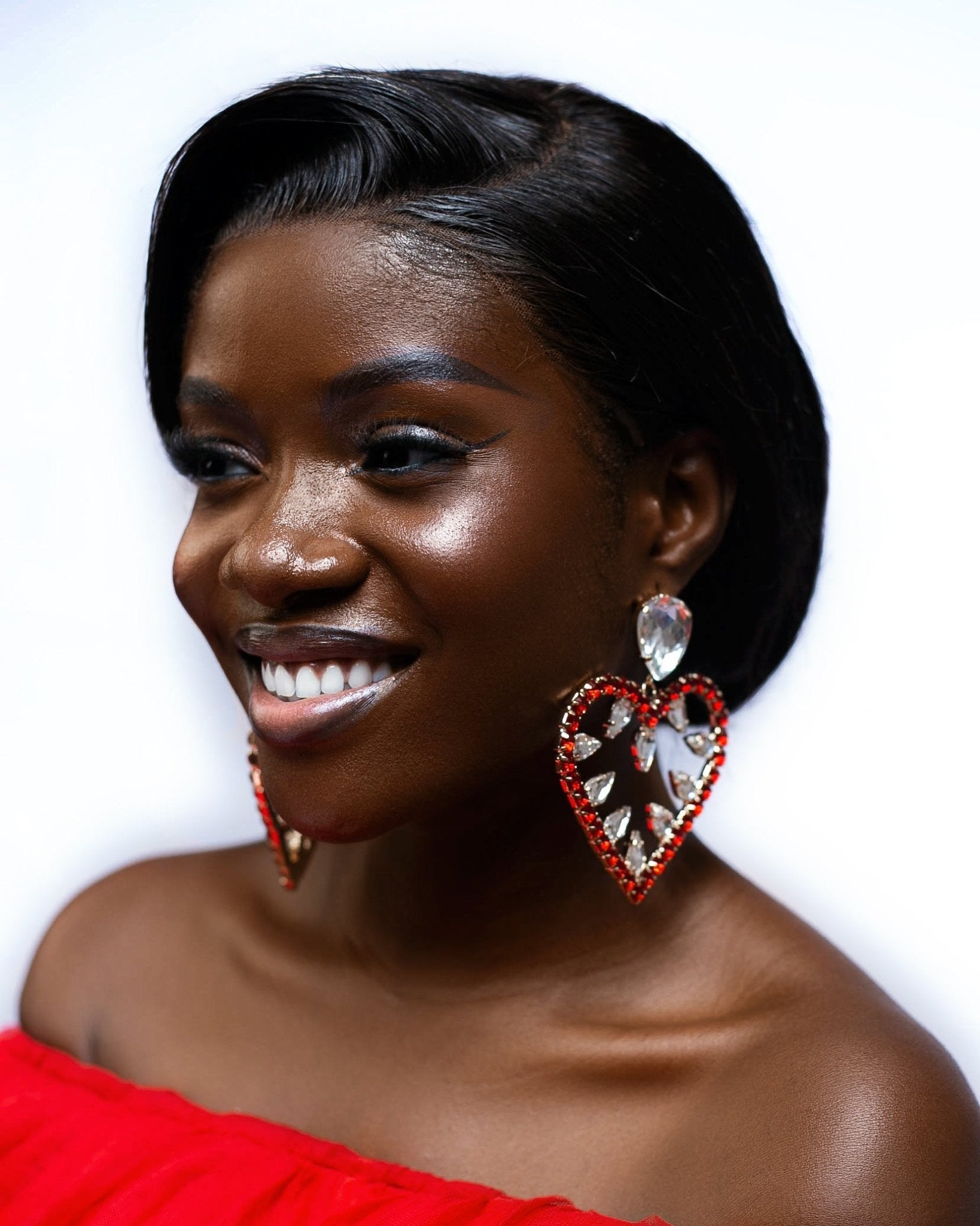 full - diamond love - shaped earrings for women, exaggerated earrings super claw chain dinner earrings - SHINNE