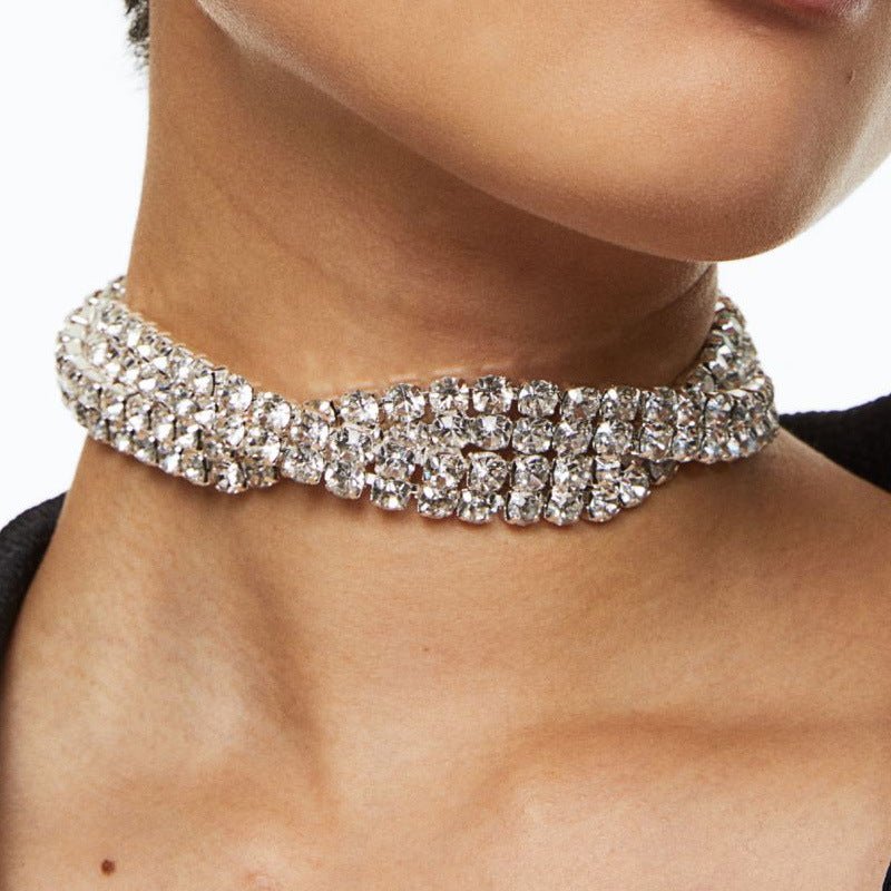 Hot Rhinestone Necklace Personalized Sparkling Multi - layer Twisted Necklace Versatile Accessories - SHINNE