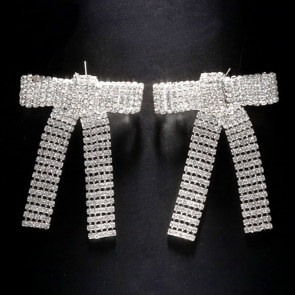 Hot selling bow fashion tassel rhinestone women earrings - SHINNE