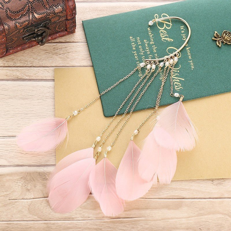 Hot - selling earrings super fairy exaggerated bohemian feather tassel long earrings for women - SHINNE
