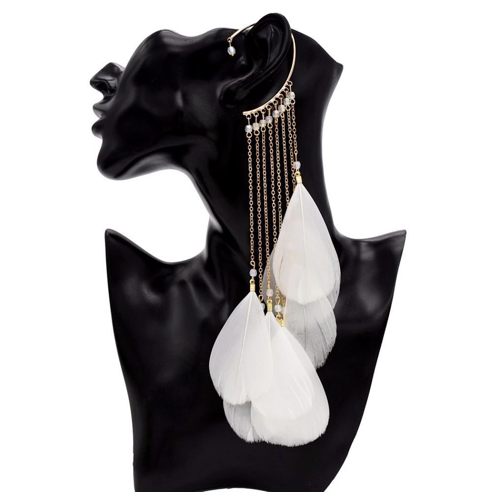 Hot - selling earrings super fairy exaggerated bohemian feather tassel long earrings for women - SHINNE