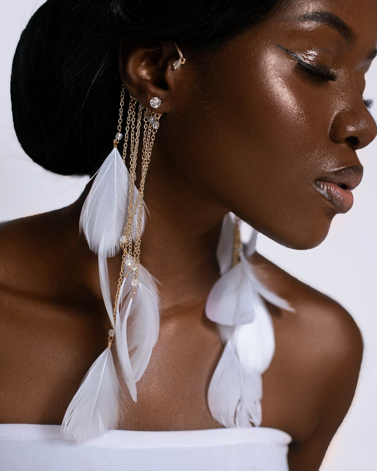 Hot - selling earrings super fairy exaggerated bohemian feather tassel long earrings for women - SHINNE