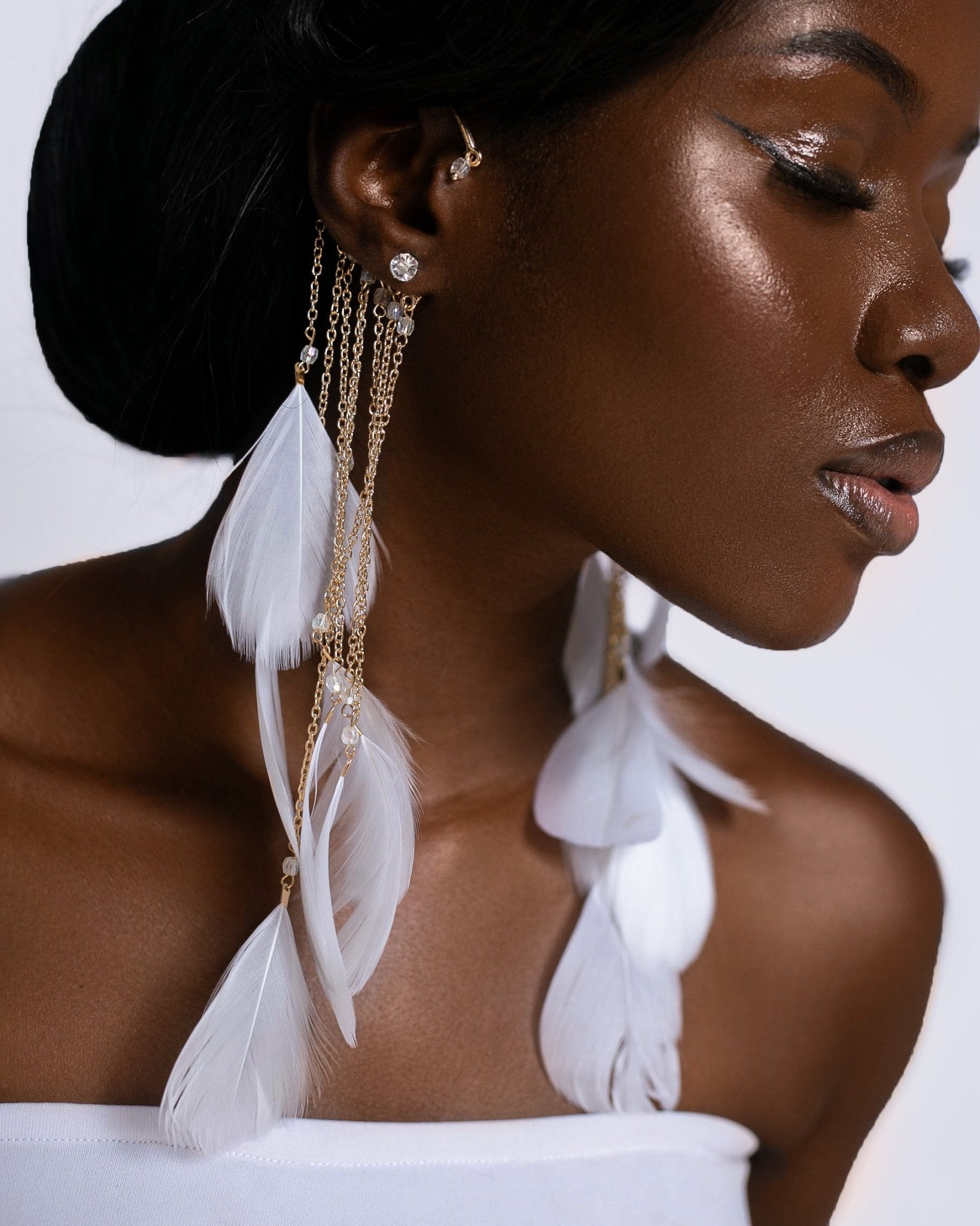 Hot - selling earrings super fairy exaggerated bohemian feather tassel long earrings for women - SHINNE