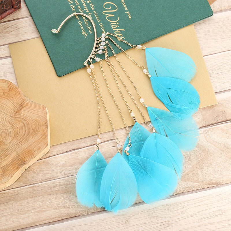 Hot - selling earrings super fairy exaggerated bohemian feather tassel long earrings for women - SHINNE