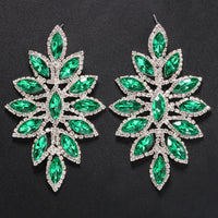Hot selling rhinestone fashion luxury leaf emerald exaggerated earrings - SHINNE