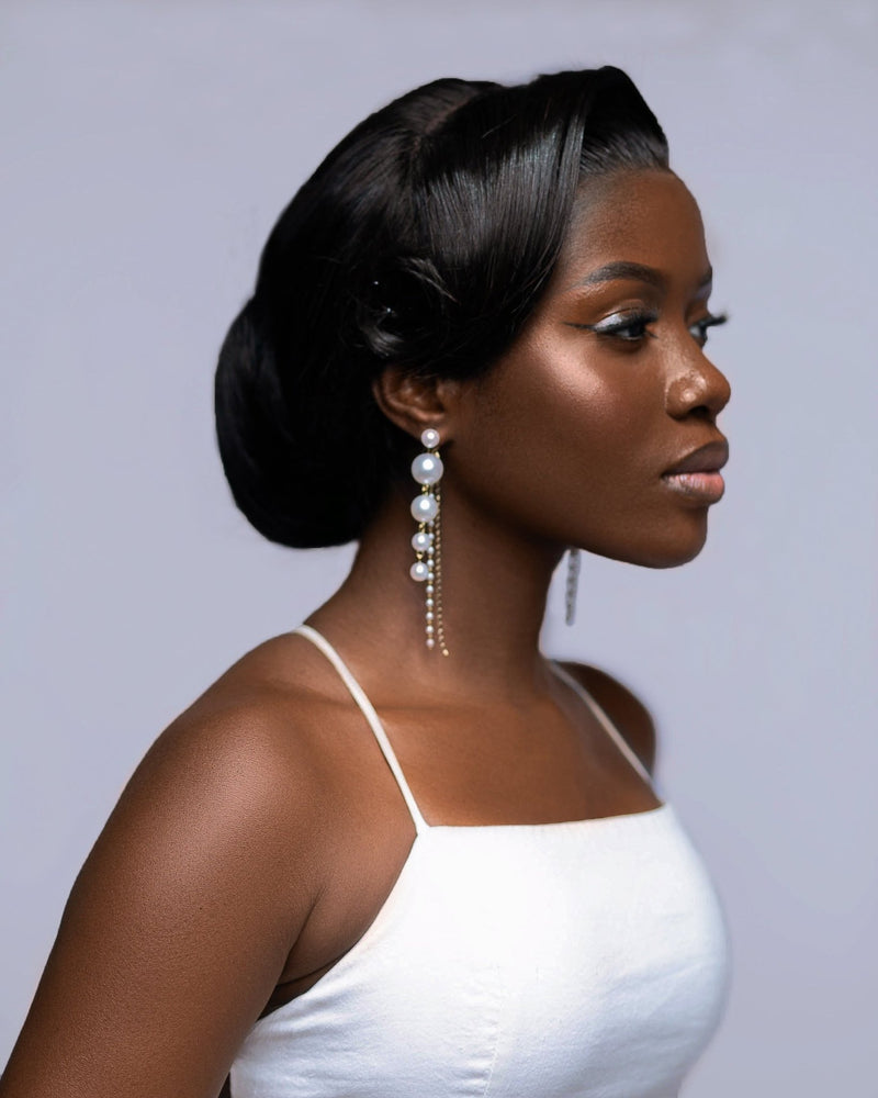 S925 silver needle Korean celebrity style pearl tassel long simple earrings for women - SHINNE